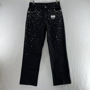 Forenza Embellished Oak Vintage Denim Pants Sz 4 Straight Mid-Rise Stretch Black